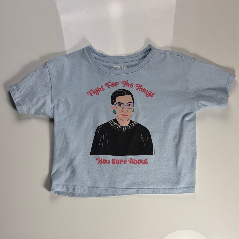 Ruth Bader Ginsburg Light Blue Justice Graphic Crop Top